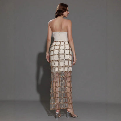 Women's Mesh Bandage Stitching Sexy Tight Maxi Dresses