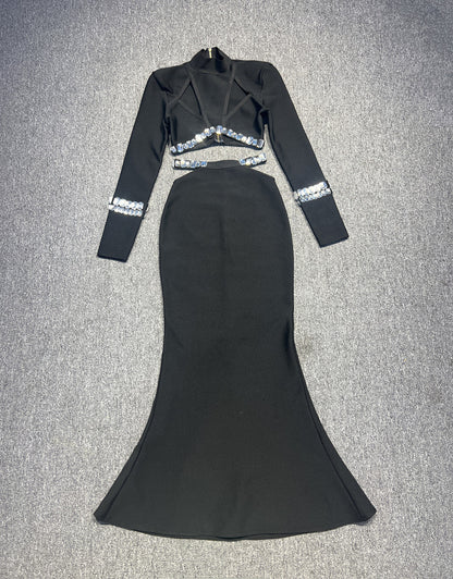 Women's Slouchy Rhinestone Party Two-piece Dress Suits