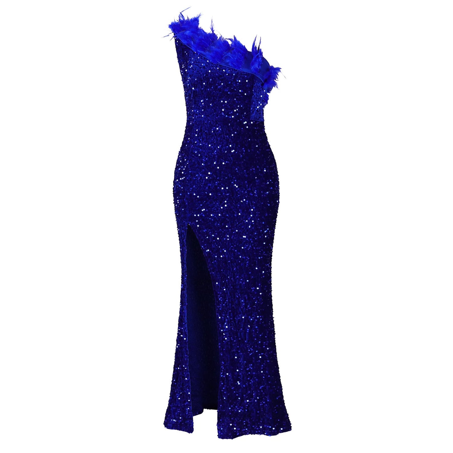 Temperament Diagonal Collar Banquet High Waist Slit Dresses