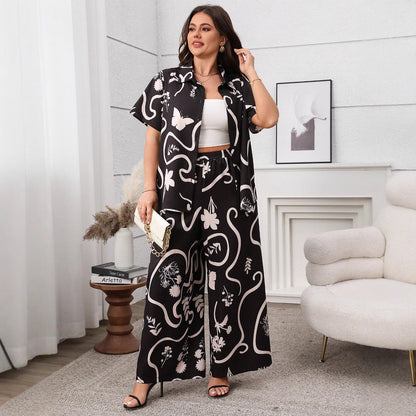 Women's Printed Loose Sleeve Wide Leg Suits