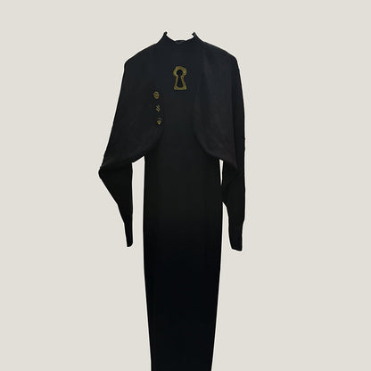 Women's Elegant Metal Decorative Batwing Sleeve Knitted Elastic Long Dresses