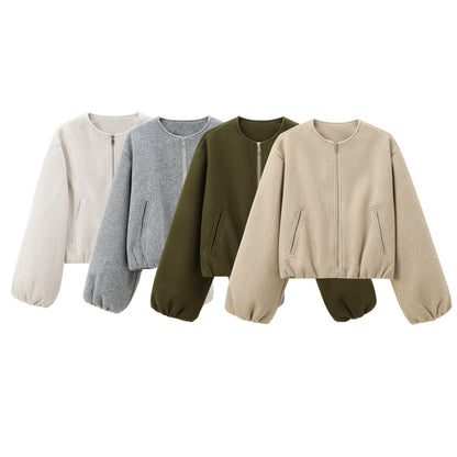 Women's Spring Soft Pilot Round Neck Zipper Jackets