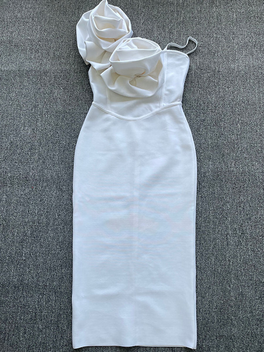 Christmas Sexy Sling Three-dimensional Flower Temperament Dresses