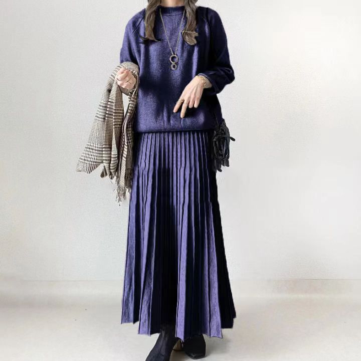 Solid Color High Waist Pleated Dress Dresses