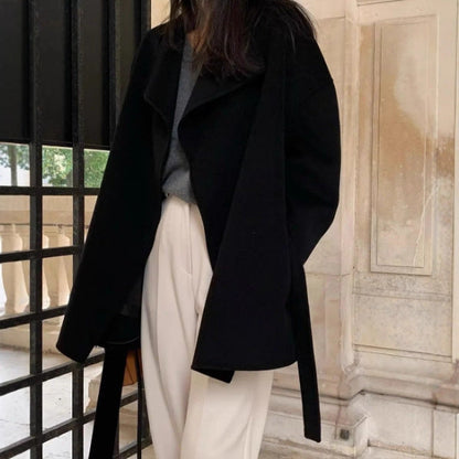 Women's Retro Lapels Slimming Solid Color Woolen Coats