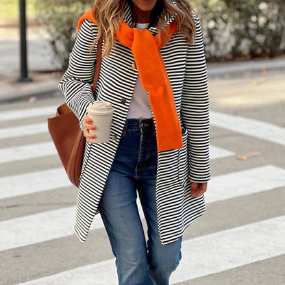 Women's Elegant Striped Hooded Knitted Long-sleeved Coats