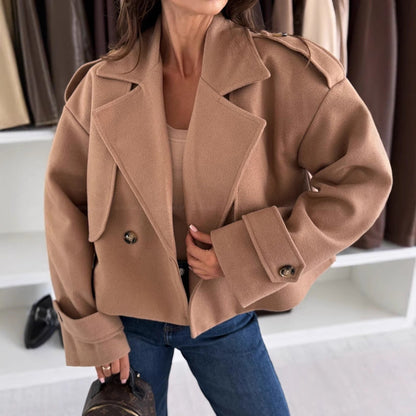 Women's Fashionable Collar Solid Color Woolen For Coats