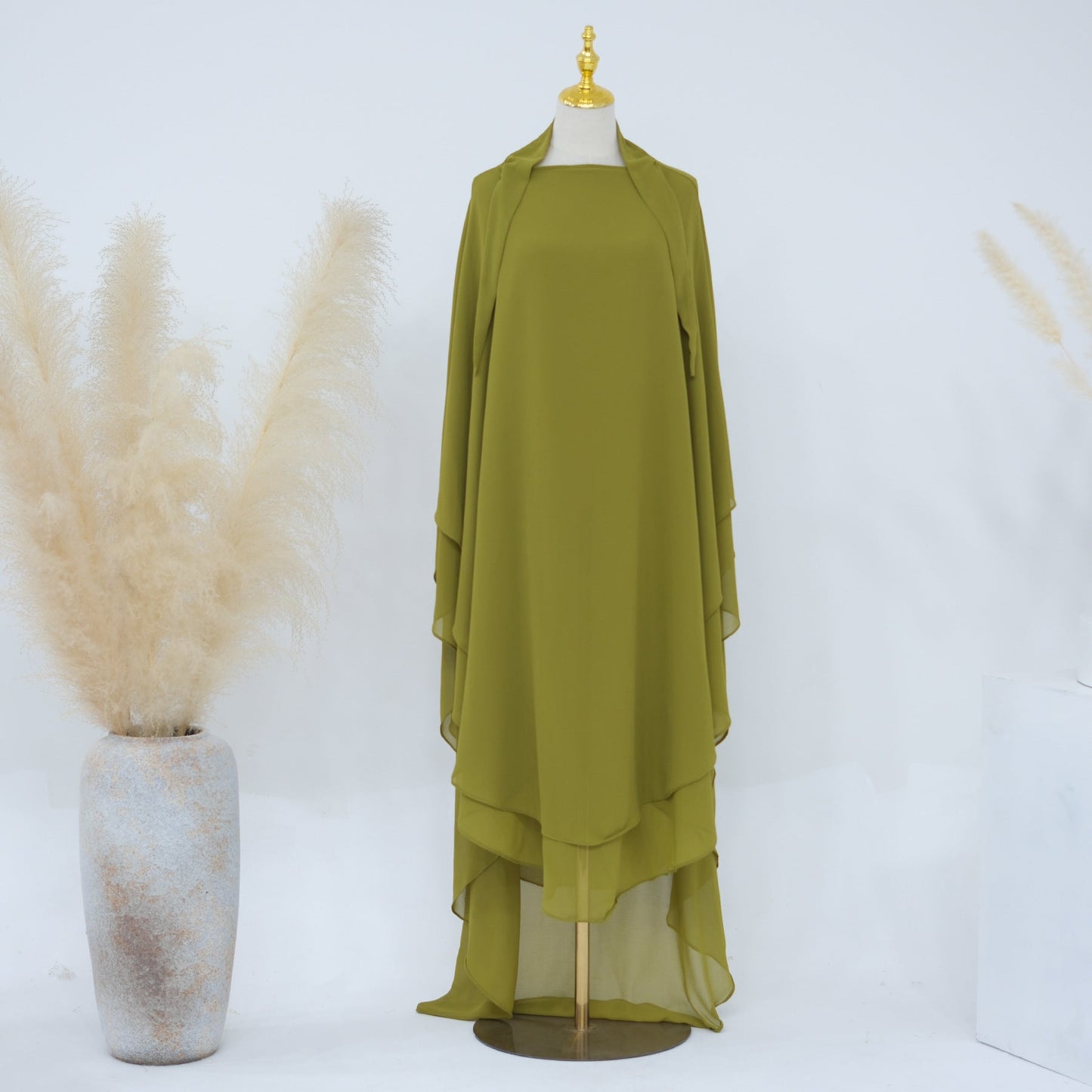 Solid Color Front Rear Chiffon Big Dresses