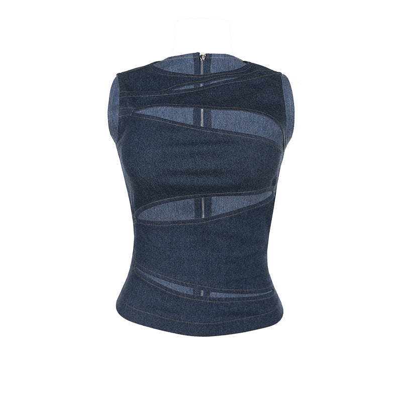 Women's Summer Hot Sexy Cutout Imitation Denim Tops
