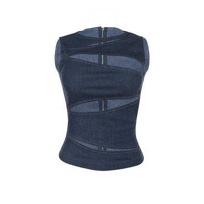 Women's Summer Hot Sexy Cutout Imitation Denim Tops