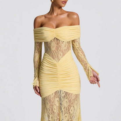 Women's Elegant Halter Lace Long Dress Fashion Dresses