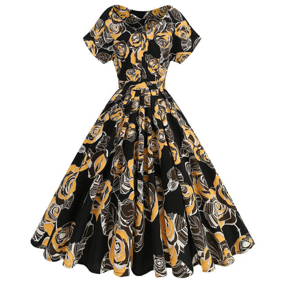 Women's Halloween Swing Collar Pile Sleeve Polka Dot Print Dresses