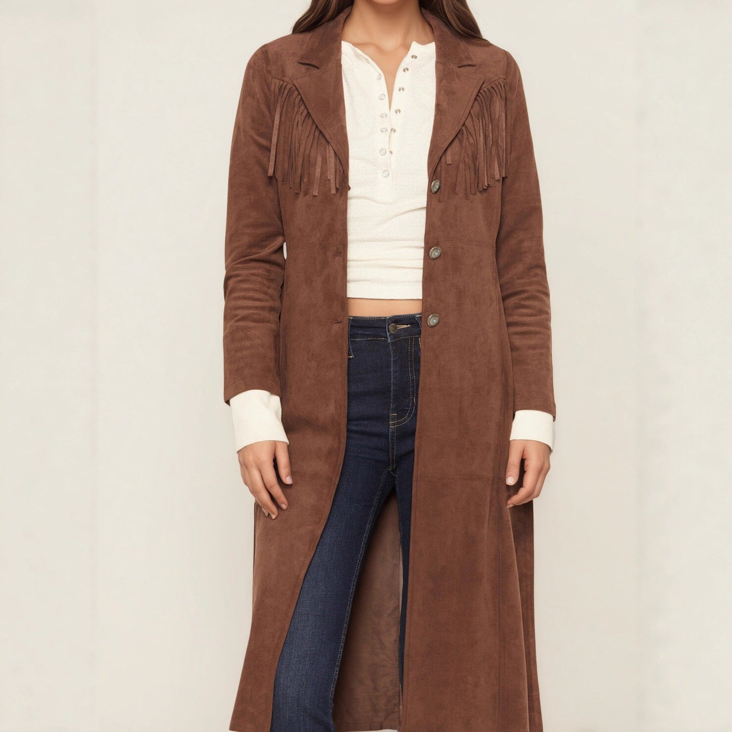 Faux Fur Collar Long Tassel Design Coats