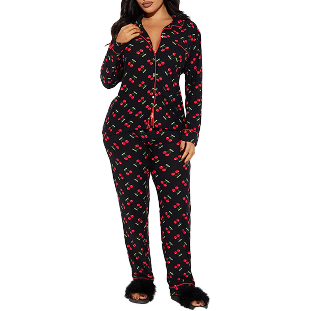 Women's Spring Casual Printed Home Long-sleeved Trousers Single Suits