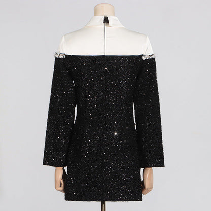 Women's Style High-grade Lapel Beaded Sequins Slim Fit Dresses