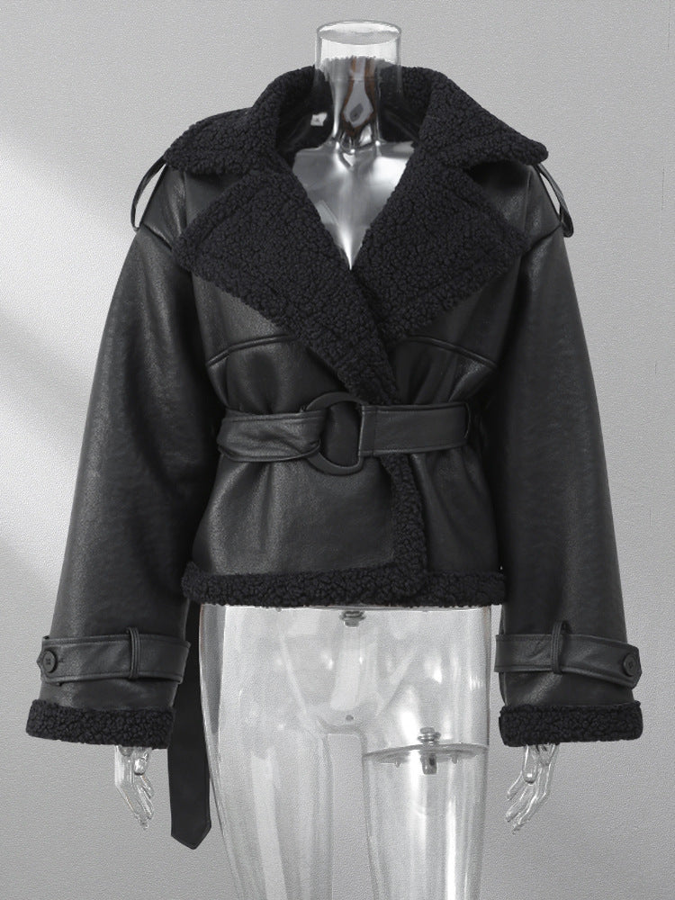 Women's Fur Integrated Personality Street Waist Trimming Coats