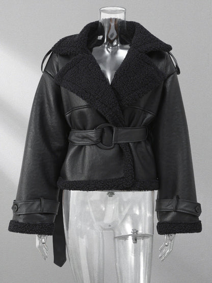 Women's Fur Integrated Personality Street Waist Trimming Coats