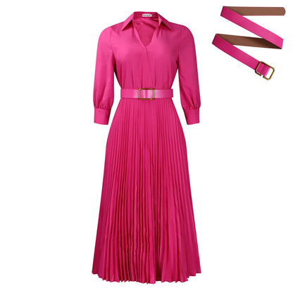 Women's High Waist Temperament Pleated Solid Color Dresses