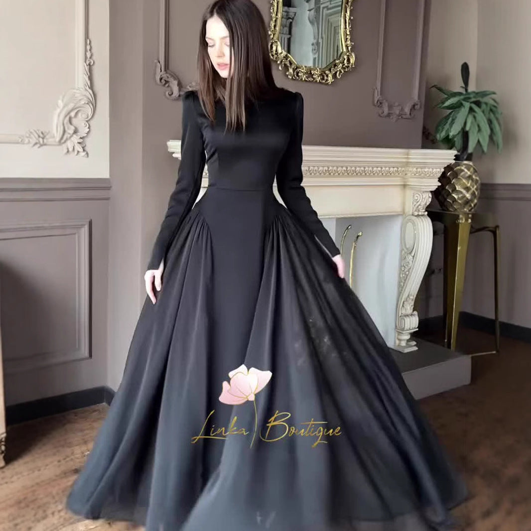 Women's Temperament Long Sleeve Design Sense Round Collar Dresses