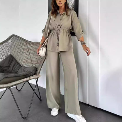 Women's Loose Casual Solid Color Drawstring Patch Suits
