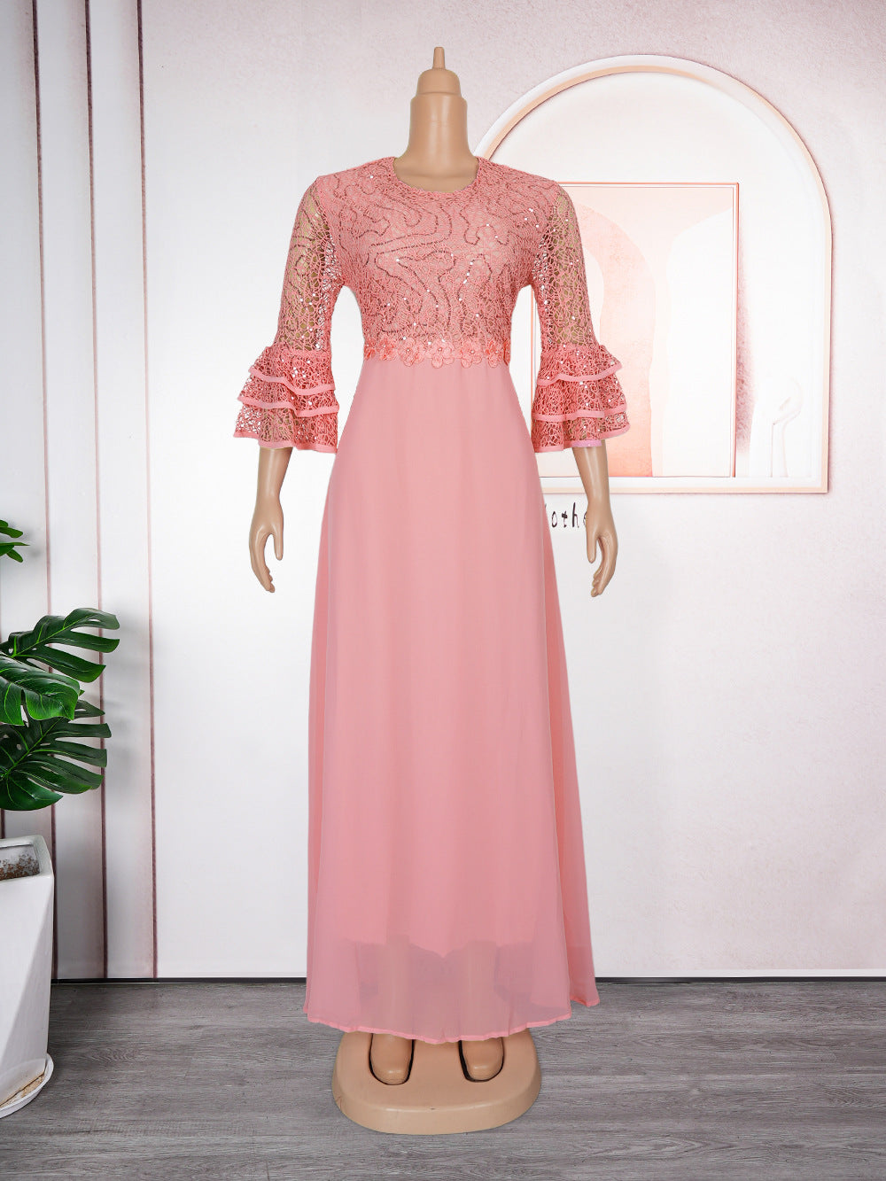 Women's African Wear Lace Chiffon Dress Plus Size