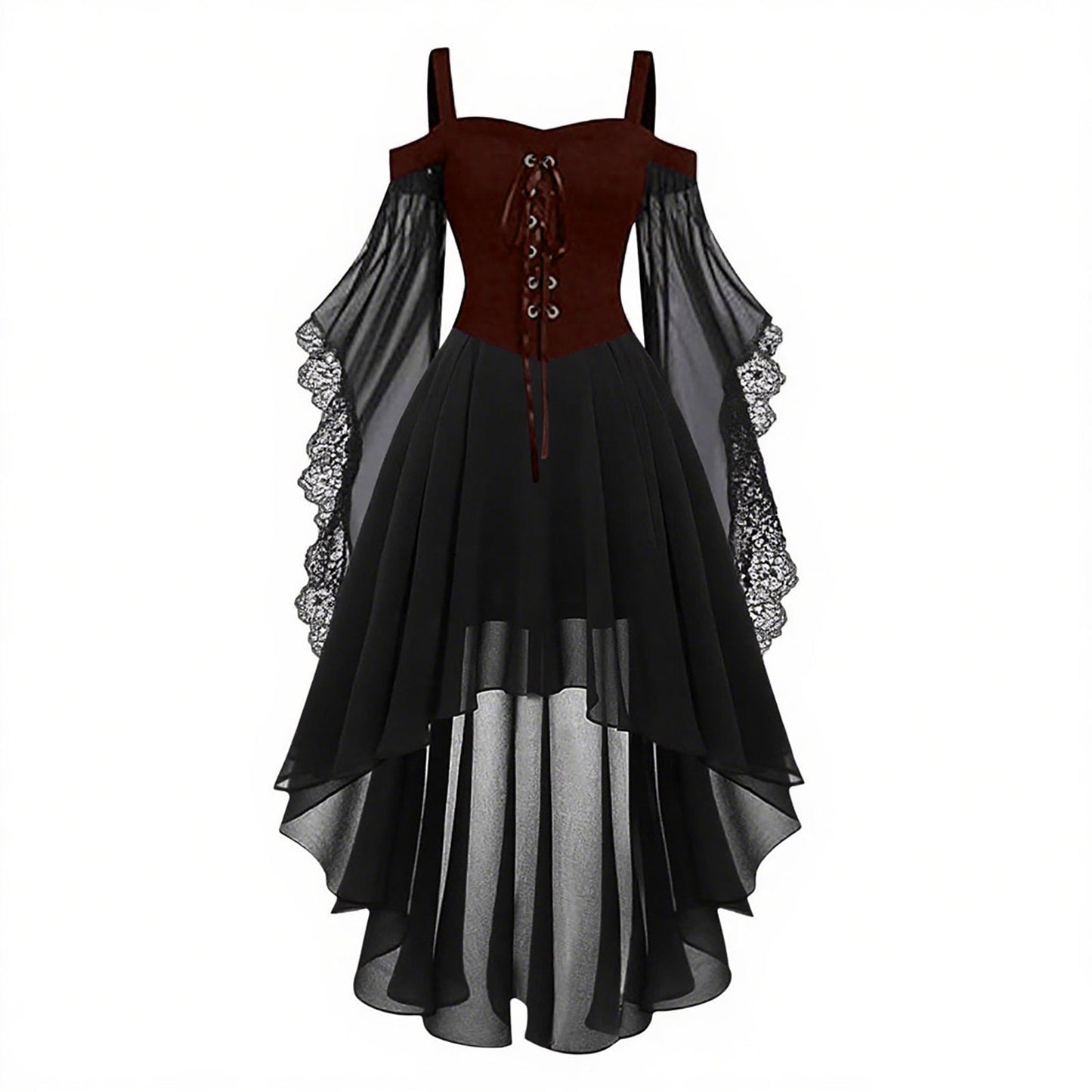 Gothic Style Halloween Witch Front Back Long Dresses