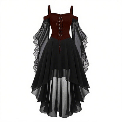 Gothic Style Halloween Witch Front Back Long Dresses