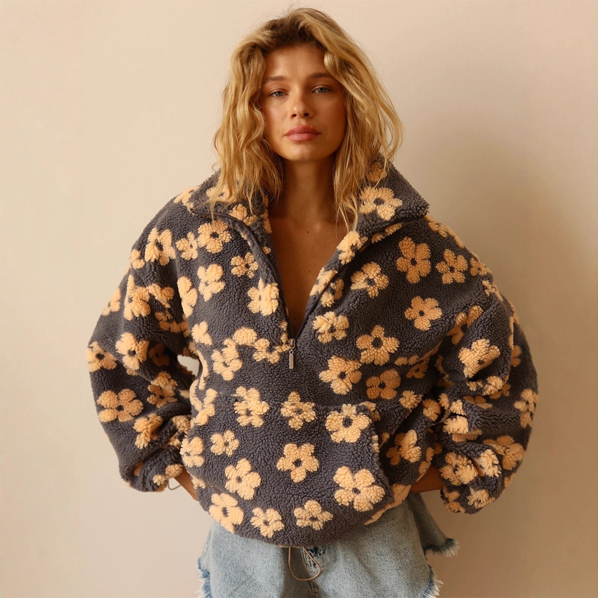 Women's Polar Fleece Flower Fashion Warm Fur Sweaters