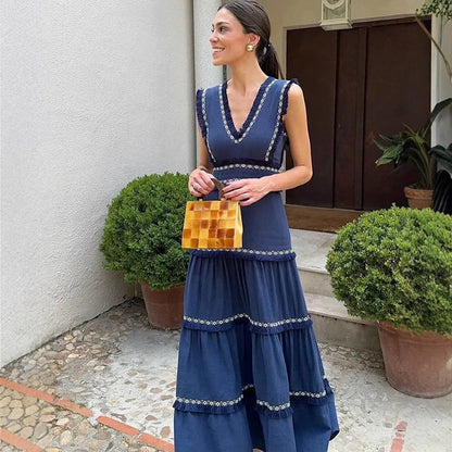 Women's Summer Contrast Color Laminated Tassel Dress Dresses