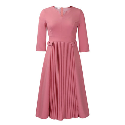 Women's Solid Color Fashion Pleated Sleeve African Dresses