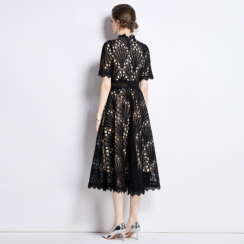 Women's Patchwork Round Neck Dress Summer Waist Slimming Dresses