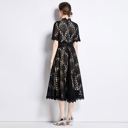 Women's Patchwork Round Neck Dress Summer Waist Slimming Dresses