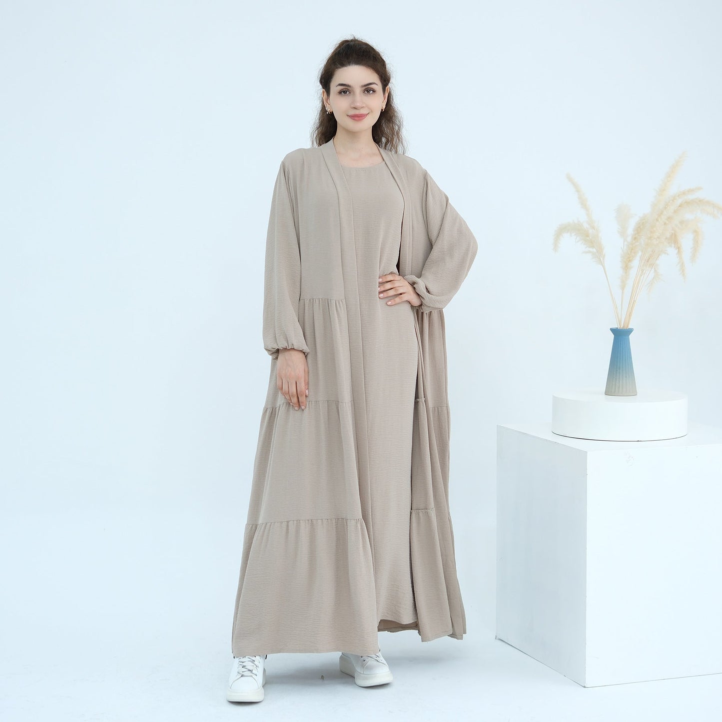 Turkish Solid Color Robe Dress Two-piece Dresses
