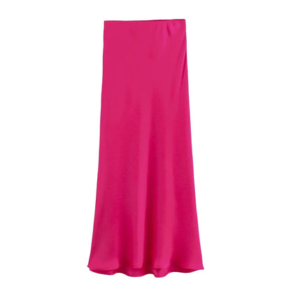 Women's Summer French Fashion Silk Satin Texture Skirts