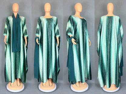Women's Fashion Printed Satin Muslim Robe Party Dresses