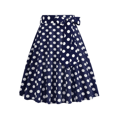 Women's Retro Dots Floral Purple Group Belt Skirts