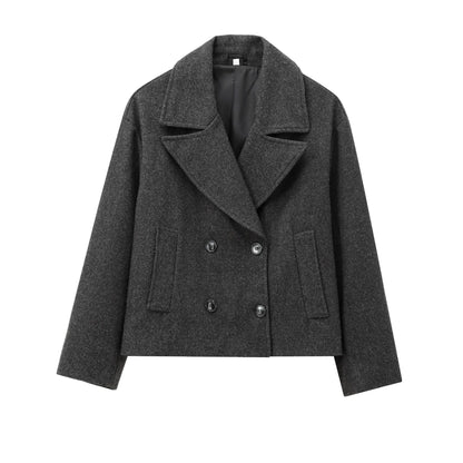 Women's Versatile Two-tone Double Breasted Wool Overcoat Coats