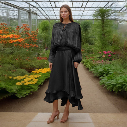 Women's Color Long Dress Autumn Waist Slimming Sleeve Dresses