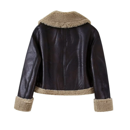 Women's Fur Thickened Solid Color Polo Collar Jackets