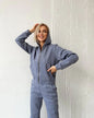 Women's Fleece-lined Long-sleeved Hooded Zipper Trousers Suits
