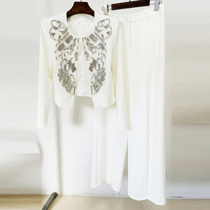 Fashion Round Neck Bead Wide Leg Suits