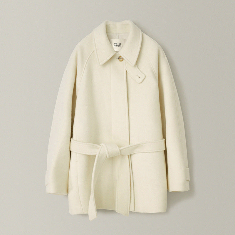 Women's Small Woolen Loose Slimming Stand Collar Coats