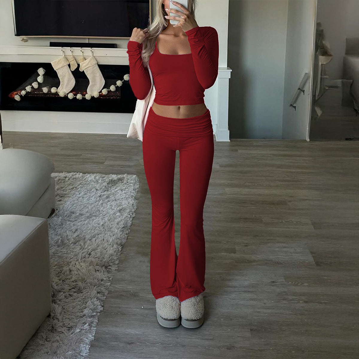 Solid Color Casual Knitted Long-sleeved Yoga Clothes Tops