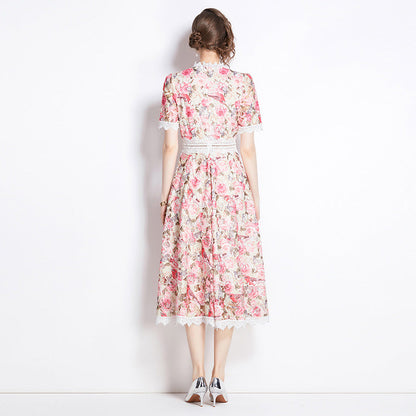 Women's French Style Elegant Retro Lace Stitching Dresses