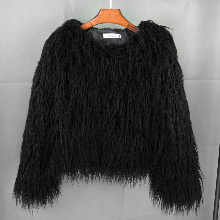Women's Imitation Crew Neck Korean Style Solid Color Coats