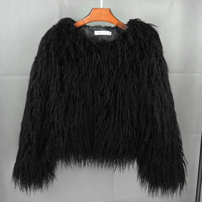 Women's Imitation Crew Neck Korean Style Solid Color Coats