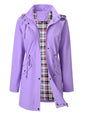 Women's Hooded Drawstring Plaid Lined Trench Coats