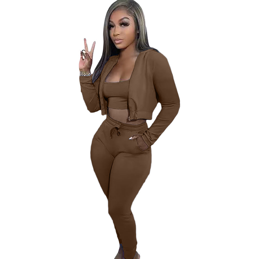 Women's Hooded Sports Casual Set Three-piece Suits