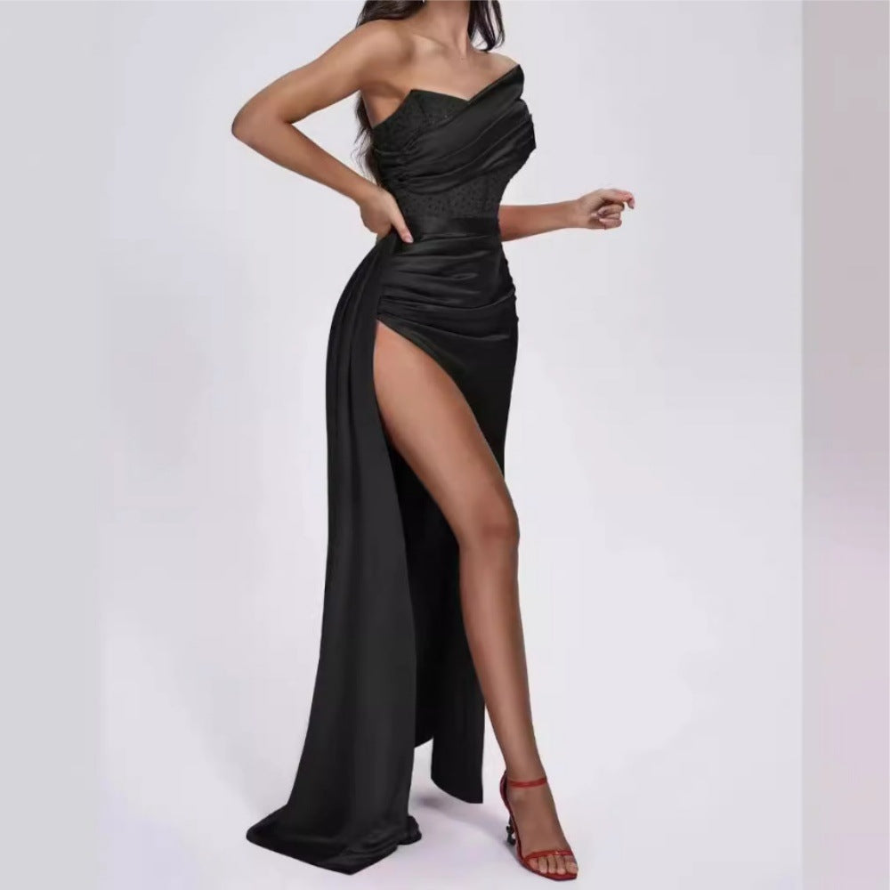 Casual Pleated Loose Long Slit Dress Dresses