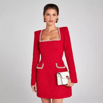 Women's Slim Fit Slimming Long-sleeved Beaded Classic Dresses